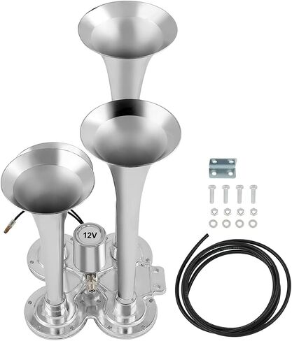 AINTIER 12/24V 4 Trumpet Musical Electric Train Car Horn with Compressor Replacement for Vehicles Trucks Cars Semi Pickup RV SUV Silver in Saudi Arabia