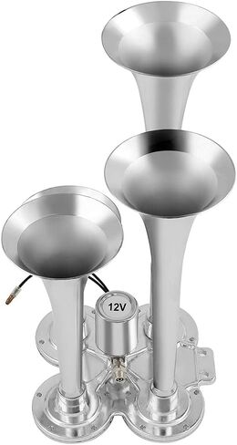 AINTIER 12/24V 4 Trumpet Musical Electric Train Car Horn with Compressor Replacement for Vehicles Trucks Cars Semi Pickup RV SUV Silver in Saudi Arabia