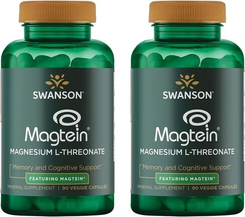 Swanson Magnesium L-Threonate - Mineral Supplement Promoting Nervous System Health - May Support Cognitive Health, Learning & Memory - (90 Veggie Capsules) (2 Pack) in Kuwait