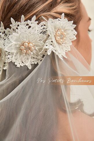 2 Tier Ivory Wedding Juliet Cap Veil w/Blusher, Elbow Length Vintage Floral Headband Bridal Veil, Classic & Boho Bridal Veil in Saudi Arabia