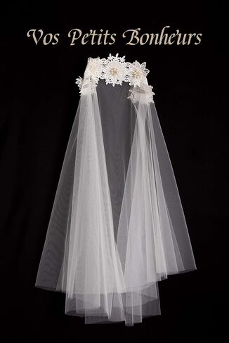 2 Tier Ivory Wedding Juliet Cap Veil w/Blusher, Elbow Length Vintage Floral Headband Bridal Veil, Classic & Boho Bridal Veil in Saudi Arabia