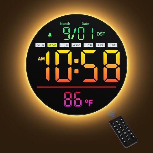 MaxStar LED ساعة الحائط الرقمية مع مؤقت ، ثواني ، درجات الحرارة ، التاريخ ، DST ، ضوء الليل ، لون RGB ، المنبه ، سطوع عرض 5 مستويات ، توقيت الساعة الرقمية للفصول الدراسية ، غرفة نوم ، مرآب ، صالة رياضية in Saudi Arabia