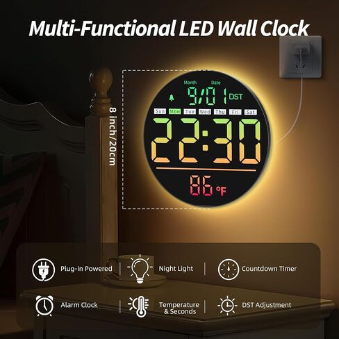 MaxStar LED ساعة الحائط الرقمية مع مؤقت ، ثواني ، درجات الحرارة ، التاريخ ، DST ، ضوء الليل ، لون RGB ، المنبه ، سطوع عرض 5 مستويات ، توقيت الساعة الرقمية للفصول الدراسية ، غرفة نوم ، مرآب ، صالة رياضية in Saudi Arabia