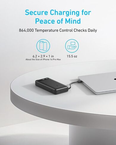 Anker Power Bank, 20,000mAh Portable Charger with Built-in USB-C Cable, 87W Max Fast Charging Battery Pack for Laptop, 2 USB-C and 1 USB-A, for MacBook, iPhone 15 Series, Samsung, Switch, and More in Saudi Arabia