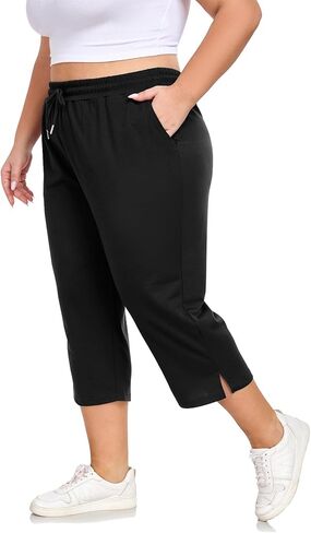 Plus Size Capri Pants for Women Loose Fit Yoga Pants with Pockets Workout Activewear Sweatpants in Saudi Arabia