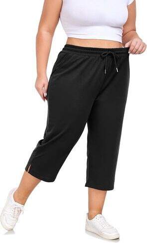 Plus Size Capri Pants for Women Loose Fit Yoga Pants with Pockets Workout Activewear Sweatpants in Saudi Arabia