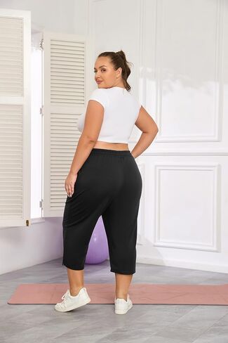 Plus Size Capri Pants for Women Loose Fit Yoga Pants with Pockets Workout Activewear Sweatpants in Saudi Arabia