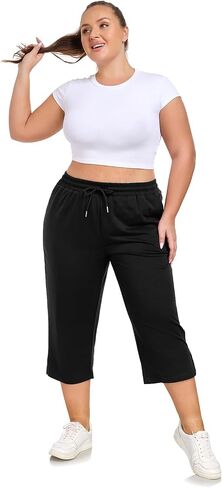 Plus Size Capri Pants for Women Loose Fit Yoga Pants with Pockets Workout Activewear Sweatpants in Saudi Arabia