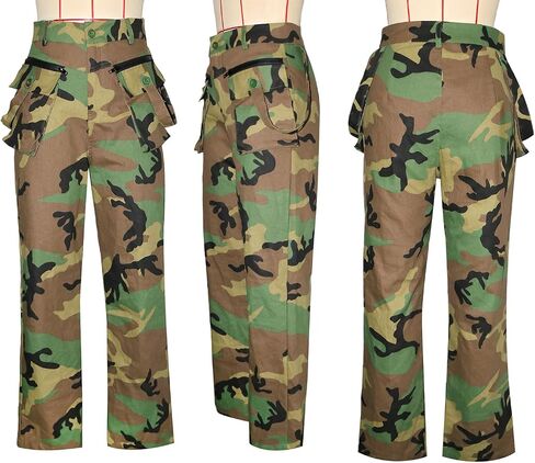 Camo Pants Women High Waist Camouflage Cargo Pants Wide Leg Jogger Sweatpants Trousers with Pockets in Kuwait