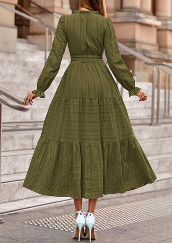 PRETTYGARDEN Women's 2025 Fall Wedding Guest Dresses Long Sleeve V Neck Flowy Elegant Holiday Party Maxi Dress with Pockets in Saudi Arabia