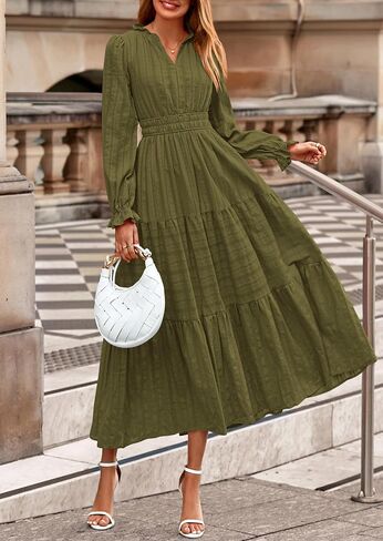 PRETTYGARDEN Women's 2025 Fall Wedding Guest Dresses Long Sleeve V Neck Flowy Elegant Holiday Party Maxi Dress with Pockets in Saudi Arabia
