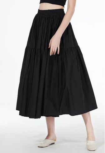 Beautelicate Women 100 ٪ Cotton Maxi Skirt مرنة الخصر جيبان جيبان تنورة مطوية غير رسمية in Saudi Arabia