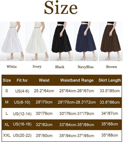 Beautelicate Women 100 ٪ Cotton Maxi Skirt مرنة الخصر جيبان جيبان تنورة مطوية غير رسمية in Saudi Arabia