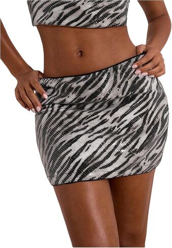 Makemechic Women's zebra zebra requin mini skirt sparkle low reise night out out party torts in Saudi Arabia