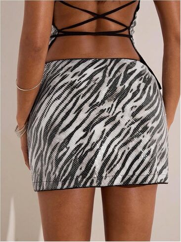 Makemechic Women's zebra zebra requin mini skirt sparkle low reise night out out party torts in Saudi Arabia