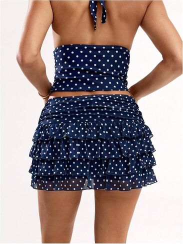 Soly Hux Women's Gruffle Mini Skirt Polka Dots ذات الطبقات المنخفضة الصعود in Kuwait