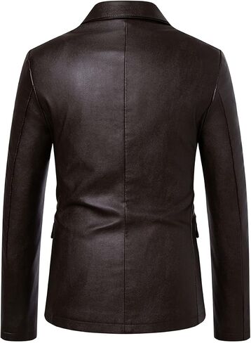 Men's Casual Notched Collar One Button Faux Leather Blazer Suit Jacket Sport Coats in Saudi Arabia