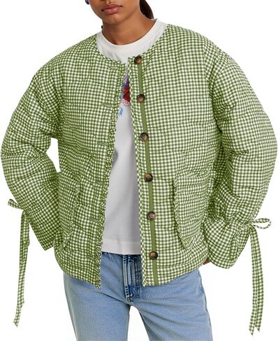 سترات تانكانيو النسائية القصيرة والمبطنة المنتفخة خفيفة الوزن منقوشة بأزرار سفلية ومبطنة بالأسفل in Kuwait