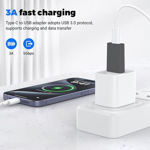 USB to USB C Adapter 2 Pack, USB-C Female to USB Male Adapter Charger Converter Compatible for Apple Watch Ultra iWatch/iPhone/Pro Max Plus/Airpods/iPad 9 10 Air 5 Mini 6/Car/Samsung Galaxy S23 S24 in Kuwait