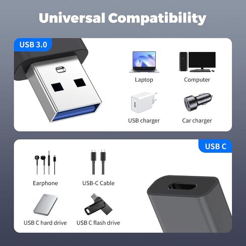 USB to USB C Adapter 2 Pack, USB-C Female to USB Male Adapter Charger Converter Compatible for Apple Watch Ultra iWatch/iPhone/Pro Max Plus/Airpods/iPad 9 10 Air 5 Mini 6/Car/Samsung Galaxy S23 S24 in Kuwait