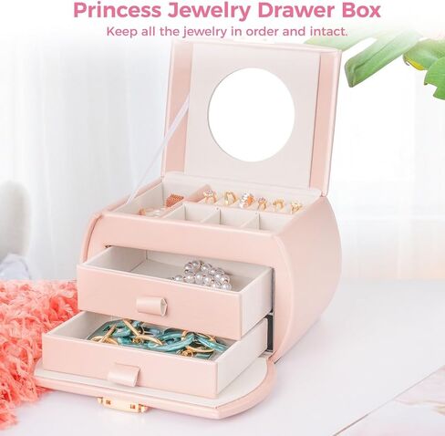 Jewelry Box for Girls, Three-Tier Princess Design with Lock and Mirror, Portable Storage Case for Travel, and Kids Room Decoration in Saudi Arabia
