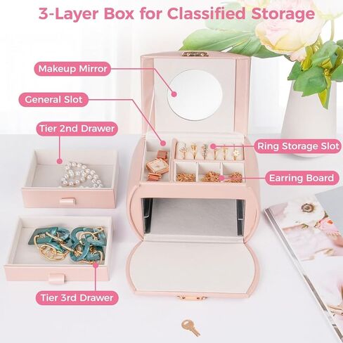 Jewelry Box for Girls, Three-Tier Princess Design with Lock and Mirror, Portable Storage Case for Travel, and Kids Room Decoration in Saudi Arabia