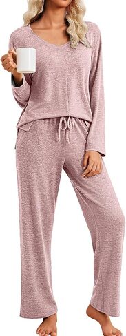 Ekouaer Pajamas للنساء مجموعة طويلة الأكمام 2 قطعة مجموعات V in Kuwait