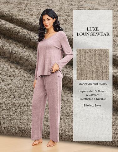 Ekouaer Pajamas للنساء مجموعة طويلة الأكمام 2 قطعة مجموعات V in Kuwait