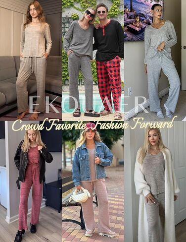 Ekouaer Pajamas للنساء مجموعة طويلة الأكمام 2 قطعة مجموعات V in Saudi Arabia