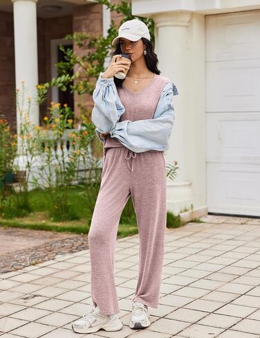 Ekouaer Pajamas للنساء مجموعة طويلة الأكمام 2 قطعة مجموعات V in Kuwait