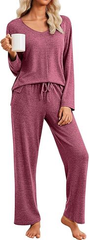 Ekouaer Pajamas للنساء مجموعة طويلة الأكمام 2 قطعة مجموعات V in Saudi Arabia