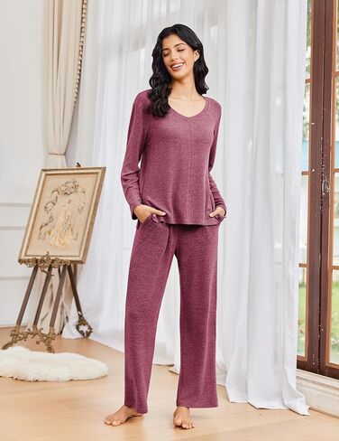 Ekouaer Pajamas للنساء مجموعة طويلة الأكمام 2 قطعة مجموعات V in Saudi Arabia