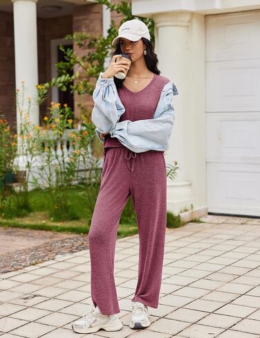 Ekouaer Pajamas للنساء مجموعة طويلة الأكمام 2 قطعة مجموعات V in Saudi Arabia