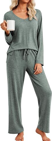 Ekouaer Pajamas للنساء مجموعة طويلة الأكمام 2 قطعة مجموعات V in Kuwait