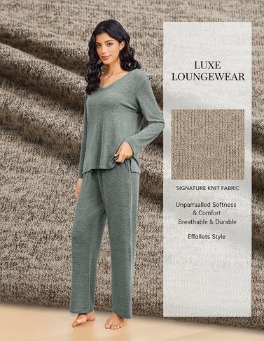 Ekouaer Pajamas للنساء مجموعة طويلة الأكمام 2 قطعة مجموعات V in Kuwait