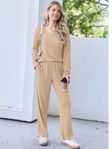 Ekouaer 2 Pack Womens متماسكة مجموعات Pajama مجموعات V صالة ناعمة in Saudi Arabia