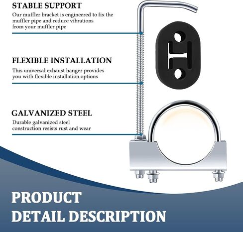 Car 2.5" Exhaust Clamp with Rod & Rubber Exhausts Hangers Kit,Exhaust Hanger Set for Fixing & Reducing Noise,Essential Car Accessories U Muffler Clamp for Exhausts System in Saudi Arabia