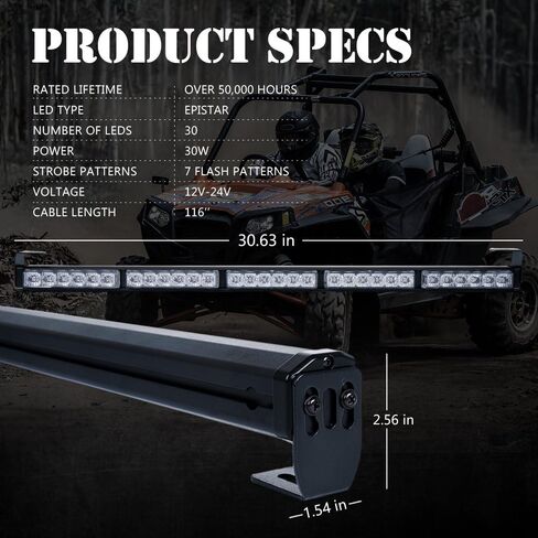 Xprite Upgraded 30" Offroad LED Rear Chase Strobe Light Bar w/Brake Reverse Turn Signal Light for Polaris RZR XP 1000 900, UTV, ATV, Side by Sides, 4x4, Trophy Truck - RZ Series RYWYR in Kuwait
