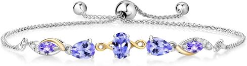 Gem Stone King 925 Silver و 10K Gold Gold Blue Tanzanite و White Lab Pracelet Diamond Tennis Tennis للنساء من قبل Keren Hanan (1.64 CTTW ، أحجار الأحجار الكريمة ، قابلة للتعديل حتى 9 بوصات) in Saudi Arabia
