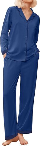 بيجاماس Ekouaer للنساء مجموعة طويلة الأكمام لينة زر الناعم لأسفل مجموعات صالة مع جيوب Nightwear S-XXL in Saudi Arabia