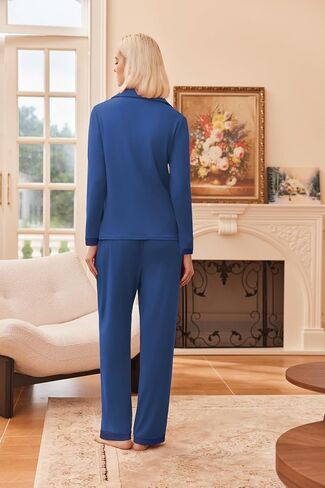 بيجاماس Ekouaer للنساء مجموعة طويلة الأكمام لينة زر الناعم لأسفل مجموعات صالة مع جيوب Nightwear S-XXL in Saudi Arabia