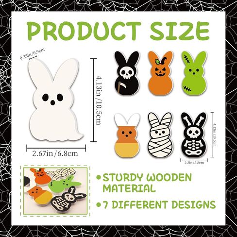 7PCS Cute Halloween Creepy Peeps Tiered Tray Decor – Spooky Table Centerpiece Wooden Jack O Lantern Ghost Skeleton Candy Corn Grim Reaper Desk Decor for Bedroom Office Shelf Party Supplies in Saudi Arabia