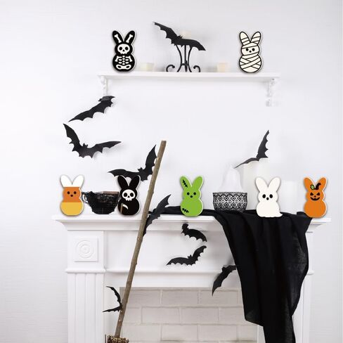 7PCS Cute Halloween Creepy Peeps Tiered Tray Decor – Spooky Table Centerpiece Wooden Jack O Lantern Ghost Skeleton Candy Corn Grim Reaper Desk Decor for Bedroom Office Shelf Party Supplies in Saudi Arabia