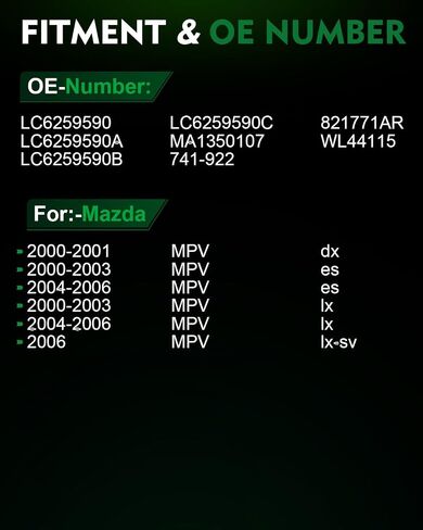 منظم نافذة الطاقة الجانبي للبرنامج الأمامي الأيسر مع المحرك لـ: -Mazda MPV 2000 2001 2002 2003 2004 2005 2006 ، لـ MPV 00 01 02 03 04 05 06 ، مع 2 دبابيس OE# MA1350107 821771AR WL44115 in Kuwait