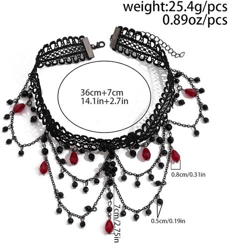 Gothic Black Lace Choker Necklace Vintage Crystal Bead Tassel Necklace Halloween Costume Party Prom Vampire Jewelry For Women in Saudi Arabia