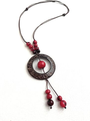 Tagua nut and coconut pendant necklace in red, Brown, organic tagua nut jewelry TAG734R, adjustable Necklace in Saudi Arabia