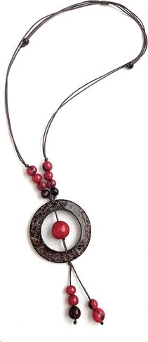 Tagua nut and coconut pendant necklace in red, Brown, organic tagua nut jewelry TAG734R, adjustable Necklace in Saudi Arabia