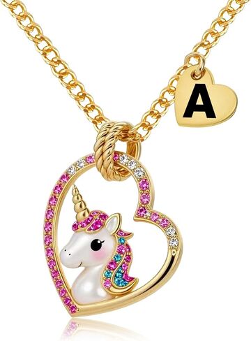 Cute Initial Necklaces for Girls - Colorful CZ Heart Pendant Necklace for Teen Preteen, Personalized Little Girls Jewelry Gifts for Kids in Saudi Arabia
