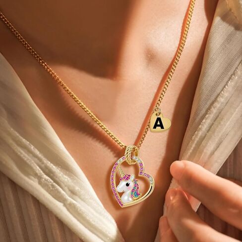 Cute Initial Necklaces for Girls - Colorful CZ Heart Pendant Necklace for Teen Preteen, Personalized Little Girls Jewelry Gifts for Kids in Saudi Arabia