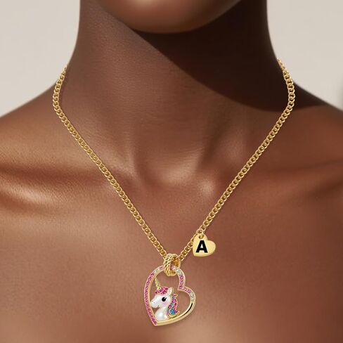 Cute Initial Necklaces for Girls - Colorful CZ Heart Pendant Necklace for Teen Preteen, Personalized Little Girls Jewelry Gifts for Kids in Saudi Arabia